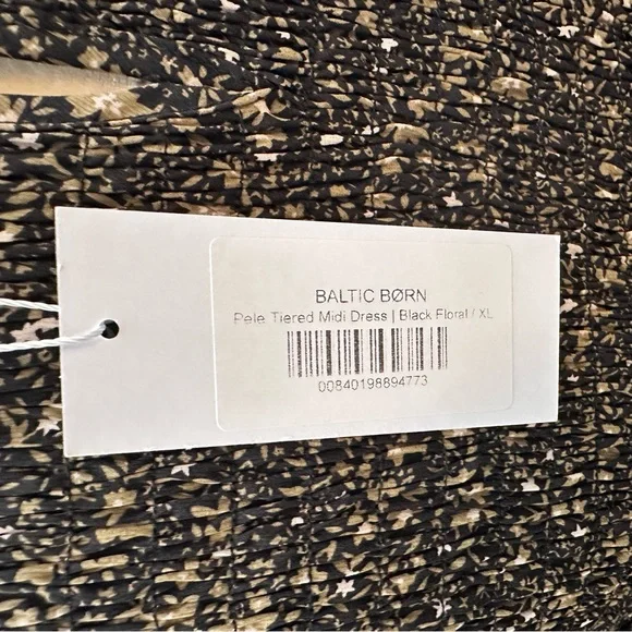 BALTIC BORN Dress Women’s XL Black & Tan Pele Tiered Midi Floral Smock New w/tag - Picture 9 of 14